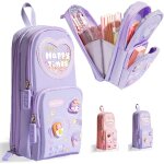 Trousse scolaire sac a dos violet, 3 compartiment kawaii trousse a crayons de grande capacit, impermable ...