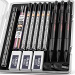 Trust - 3 porte mine 2 mm avec etui, 33 mines graphite (4b 2b hb 2h 4h), 36 mines de couleur, gommes ...