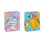 Tsi lot de 12 sacs cadeaux 2 motifs z�bre / girafe format moyen