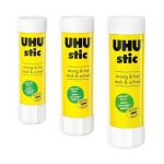 Uhu lot de 3 b�tons de colle sans solvants 8, 2g / 21g / 40g