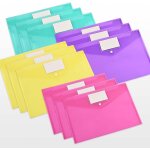Uni - fine lot de 12 porte - documents a4, 4 couleurs avec bouton pression pour organiser des documents, ...