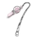 Marque - page vintage en m�tal avec pendentif en pointe de quartz rose et breloque en pierre pr�cieuse ...