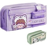 Violet trousse scolaire, 4 compartiment kawaii trousse a crayons de grande capacit avec mini sac, impermable ...