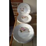10 anciennes assiettes identiques - mod�le h�l�ne - plates, diam�tre 23. 5cm - faience fleurie et liser� ...