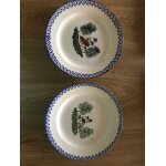 2 assiettes diffrentes anciennes en faence de charolles, bordure dents de loup - peint a la main st ...