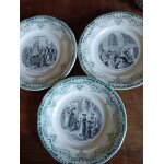 3 assiettes desserts parlantes  ; creil et montereau ; lmetcie