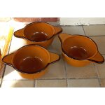 3 bols a oreilles - grs , terre cuite emaille - rtro marron liser brun - 12x6, 5 (18cm vec anses) ...
