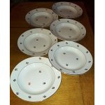 6 assiettes creuses anciennes en porcelaine opaque l amandinoise france - blanches a lisers or et motifs ...
