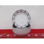 6 assiettes creuses basque porcelaine bleu et rouge
