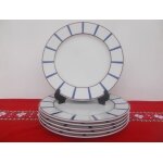 6 assiettes plates basque porcelaine bleu et rouge