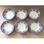 6 bols ou coupelles asiatique service a riz porcelaine blanche et bleu cobalt