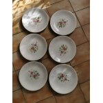 6 grandes assiettes plates gien. france. mod�le pompadour d 23, 5 cm