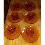 6 soucoupes ambrées et de 6 tasses assorties - verre trempé résistant duralex france 12 - diamètre assiettes ... 6 soucoupes ambrées et de 6 tasses assorties - verre trempé résistant duralex france 12 - diamètre assiettes ...