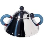 Alessi 9097 sucrier avec petite cuiller en acier inoxydable 18 / 10 brillant, poignes en pa, bleu clair ...