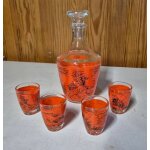 Ancien service a liqueur en verre dcor carafe et 4 verres scnes asiatiques