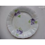 Ancienne assiette plate vintage, faence de st amand, terre de fer, dcor de fleurs violettes
