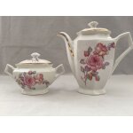 Ancienne cafeti�re theiere tisani�re + sucrier porcelaine art de la table 1950