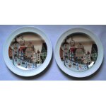 Assiettes (2) en porcelaine vintage motif naif estampillage l m l. limoges france diam�tre 19cm.