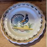 Assiette ancienne fa�ence xixe d�cor paon 24 cm murale vintage