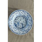 Assiette ancienne reuse blanche et bleue conimbriga portugal - motifs chasse : lapin, cerf, chien - environ ...