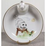Assiette chauffante bouillie bebe porcelaine limoges decor main chat vintage p3