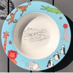 Assiette creuse villeroy et boch, hippopotame, singe, crocodile, phoque, elphant, lion, girafe