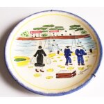 Assiette dcorative bretonne de la faencerie de pornic - diamtre 24. 5cm - contour epong bleu - avec ...