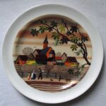 Assiette en porcelaine vintage motif naif estampillage l m l. limoges france diam�tre 19cm.