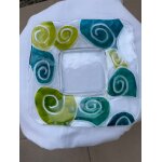Assiette vintage carr en verre avec spirale peinte a la main.