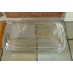 Beurrier a couvercle , bo�te en verre epais a motif de vache sur le couvercle - 16, 7x10, 7cm environ ...