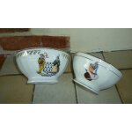 Bols bretons a facettes - porcelaine blanche et lisers or - 12, 2 & 11, 7cm de diamtre 6, 5 & 6cm de ...