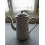 Cafeti�re en m�tal emaill�, d�cor�e