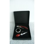 Coffret du sommelier 3 pices tire bouchon a couteau. bouchon. stop goutte. le rouge et noir