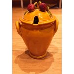Confiturier ( pot a confiture ) ceramique craquele 17cm de haut - motif : cerises