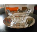 Confiturier vintage mtal argent et verre annes 60