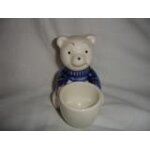 Coquetier nounours assis a pull bleu