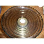 Coupe a fruits sur pied annes 1940verre fum et pied en mtal oxyd par endroits.