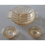 Coupe / saladier en verre epais transparent teint orange et travaill de moulures (diamtre 23cm) avec ...