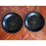 Coupelles laque noir, décor oiseau Coupelles laque noir, décor oiseau