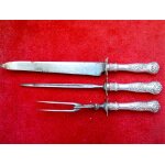 N�cessaire couteau fourchette a viande style victorien argent massif en coffret
