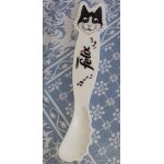 Cuill�re pour animaux - plastique blanc d�cor� de la t�te du c�l�bre chat f�lix noir et blanc agr�ment�e ...