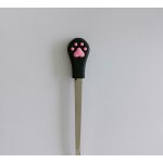 Cuillere a cafe patte de chat noir et rose. acier inoxydable. silicone. 15 cm