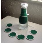Dessous de verre (6) et habillage bouteille en coton vert et blanc diamtre dessous de verre 8cm