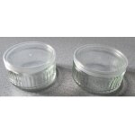Deux pots / coupelles en verre joliment rainur�s sur le pourtour - diam�tre int�rieur 7cm - hauteur 4cm ...
