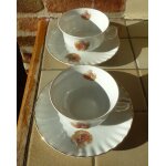 Duo d�jeuner liser�s or d�cors sc�nes galantes - 2 tasses et sous tasses en porcelaine allemande - diam�tres ...