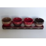 Ensemble 4 coupelles + plateau motifs asiatiques