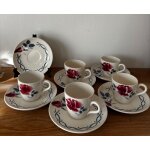 Ensemble de 5 tasses et 6 soucoupes digoin sarreguemines janine