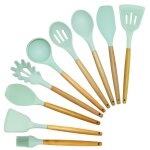 Ensemble de cuisine en silicone avec manche en bois, ustensiles de cuisine, spatule, pelle, cuill�re ...