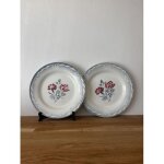 Ensemble de deux assiettes plates anciennes en fa�ence fleuries