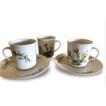 F929; lot de 3 tasses a caf et 2 sous tasses en porcelaine fine motif floral magnifique